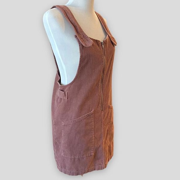 Corduroy Pinafore Dusty Mauve Pink Zip Overall Midi Dress - Picture 3 of 12